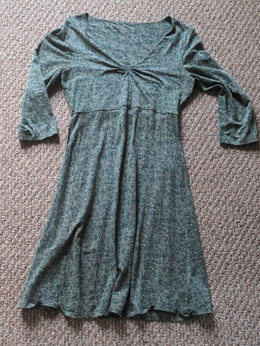 Toad&Co Teal Floral-Print V-Neck Long Sleeve Dress